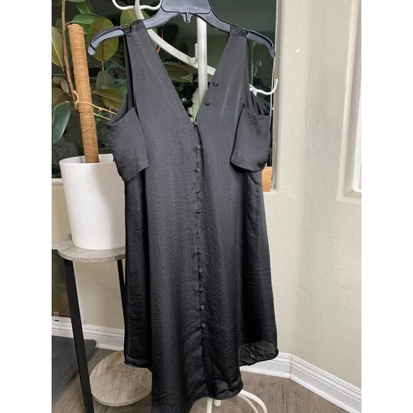 Rachel Rachel Roy Size S/M Black Double V Swing Dress Cold Shoulder Mini 6945 - Picture 15 of 16